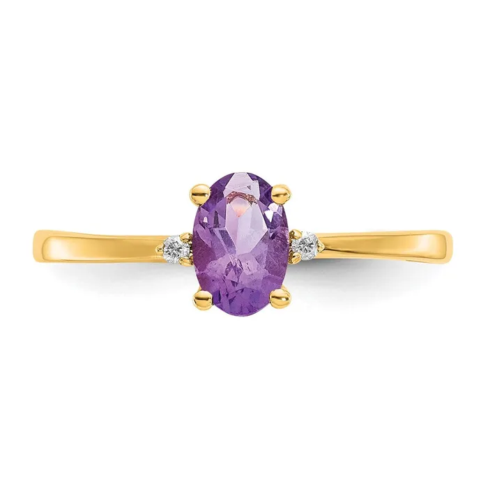 Goldiacom Rings 10K Yellow Gold Polished Geniune Real Diamond Amethyst Birthstone Ring