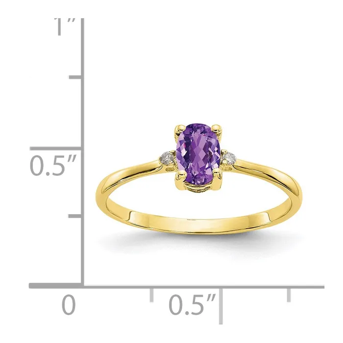 Goldiacom Rings 10K Yellow Gold Polished Geniune Real Diamond Amethyst Birthstone Ring