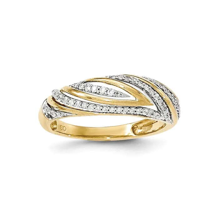 Goldiacom Rings 14K Gold Polished Real Diamond Wavy Ring