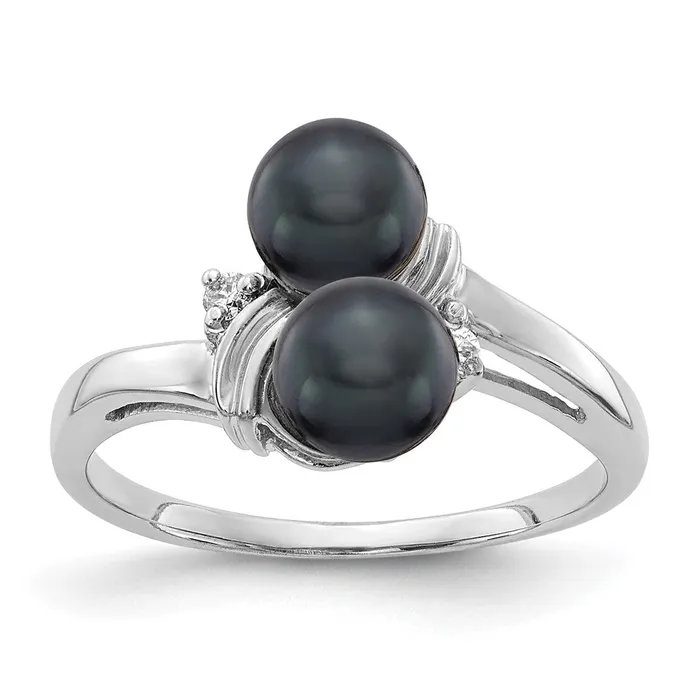 Goldiacom Rings 14k White Gold 55mm Black FW Cultured Pearl AAA Real Diamond ring Goldiacom Rings 14k White Gold 55mm Black FW Cultured Pearl AAA Real Diamond ring
