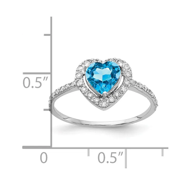 Goldiacom Rings 14k White Gold 6mm Heart Blue Topaz AA Real Diamond ring