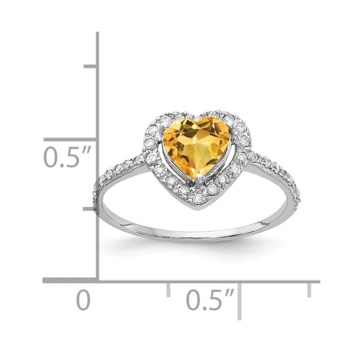 Goldiacom Rings 14k White Gold 6mm Heart Citrine A Real Diamond ring