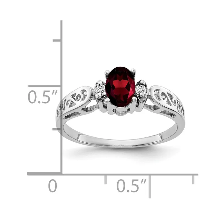 Goldiacom Rings 14k White Gold 6x4mm Oval Garnet AA Real Diamond ring