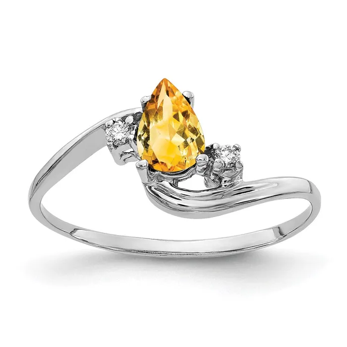 Goldiacom Rings 14k White Gold 6x4mm Pear Citrine Checker VS Real Diamond ring