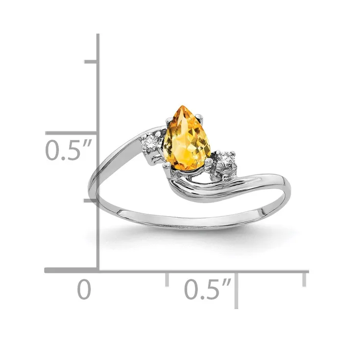 Goldiacom Rings 14k White Gold 6x4mm Pear Citrine Checker VS Real Diamond ring