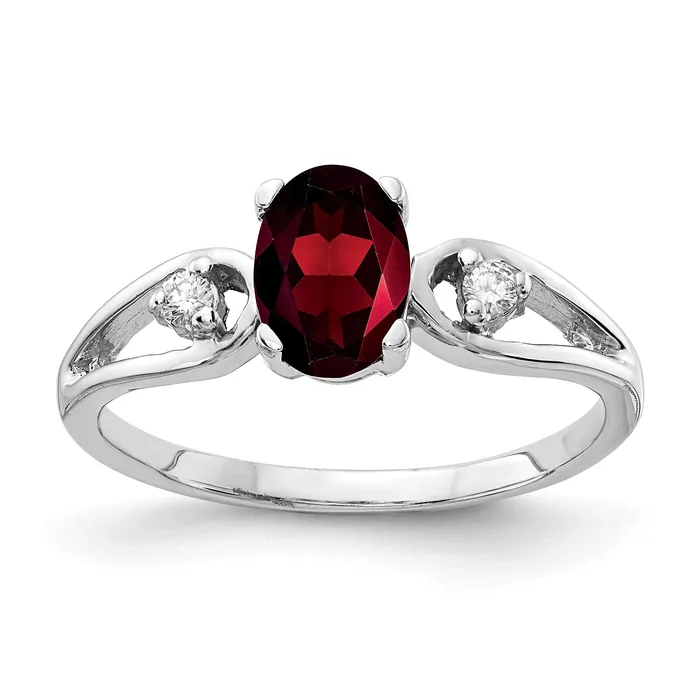 Goldiacom Rings 14k White Gold 7x5mm Oval Garnet Checker VS Diamond ring Goldiacom Rings 14k White Gold 7x5mm Oval Garnet Checker VS Diamond ring