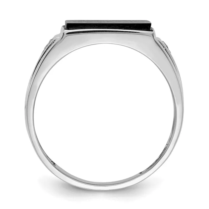 Goldiacom Rings 14K White Gold Mens Real Diamond and Black Onyx Signet Ring