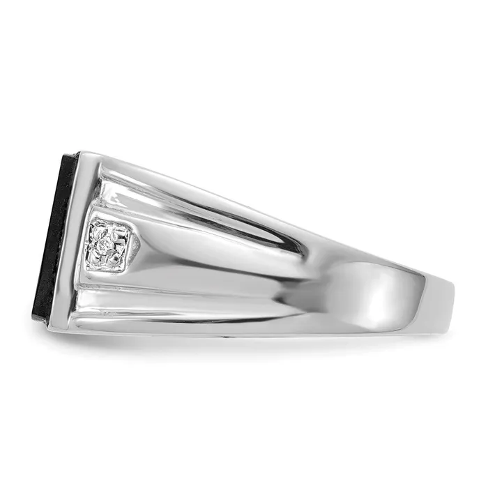 Goldiacom Rings 14K White Gold Mens Real Diamond and Black Onyx Signet Ring