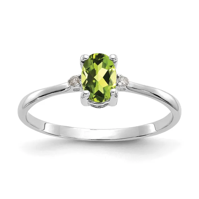 Goldiacom Rings 14K White Gold Polished Geniune Real Diamond Peridot Birthstone Ring Goldiacom Rings 14K White Gold Polished Geniune Real Diamond Peridot Birthstone Ring