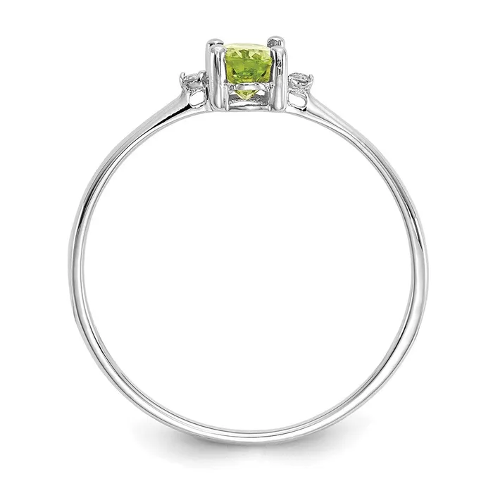 Goldiacom Rings 14K White Gold Polished Geniune Real Diamond Peridot Birthstone Ring