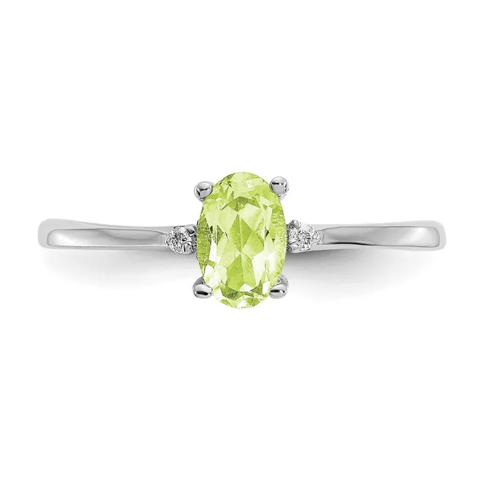 Goldiacom Rings 14K White Gold Polished Geniune Real Diamond Peridot Birthstone Ring
