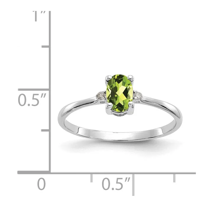 Goldiacom Rings 14K White Gold Polished Geniune Real Diamond Peridot Birthstone Ring