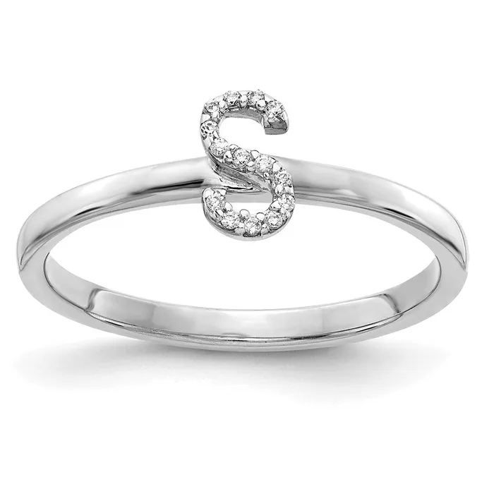 Goldiacom Rings 14k White Gold Real Diamond Initial S Ring