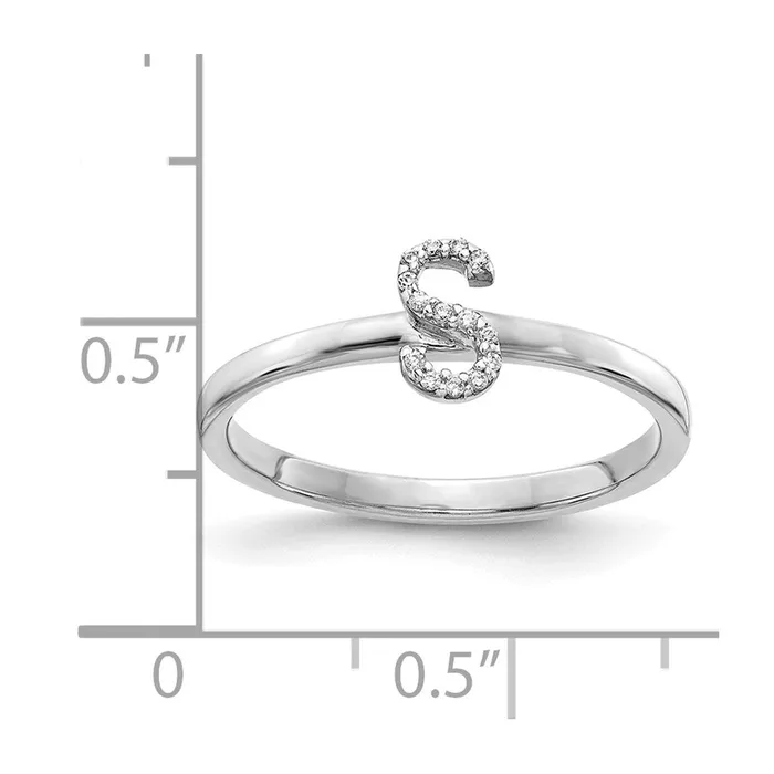 Goldiacom Rings 14k White Gold Real Diamond Initial S Ring