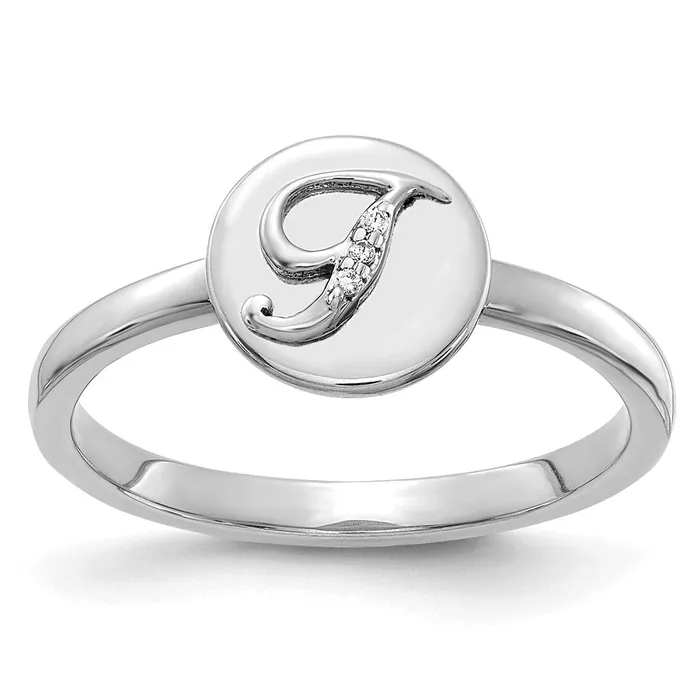 Goldiacom Rings 14k White Gold Real Diamond Initial T Ring