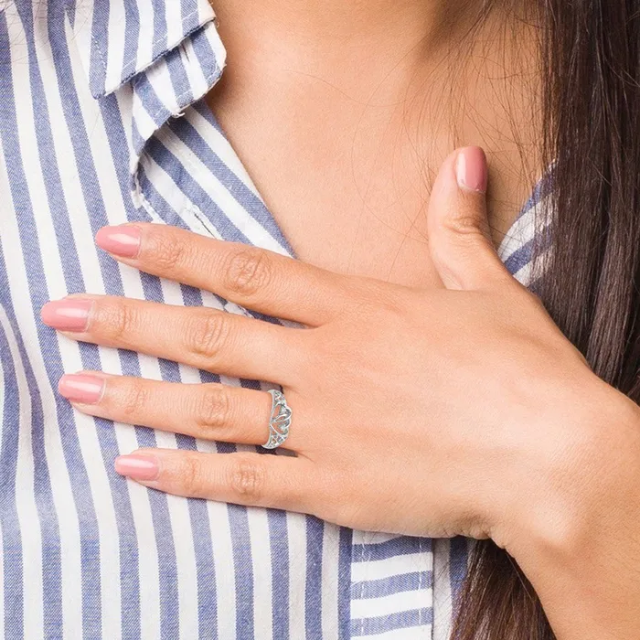 Goldiacom Rings 14k White Gold VS Real Diamond heart ring