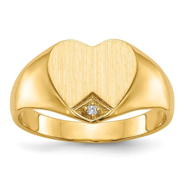Goldiacom Rings 14K Yellow Gold 005ct Real Diamond Closed Back 90x90mm Heart Signet Ring Goldiacom Rings 14K Yellow Gold 005ct Real Diamond Closed Back 90x90mm Heart Signet Ring
