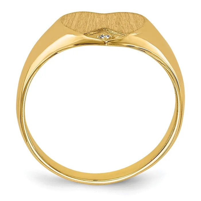 Goldiacom Rings 14K Yellow Gold 005ct Real Diamond Closed Back 90x90mm Heart Signet Ring