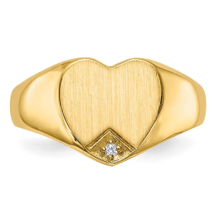 Goldiacom Rings 14K Yellow Gold 005ct Real Diamond Closed Back 90x90mm Heart Signet Ring