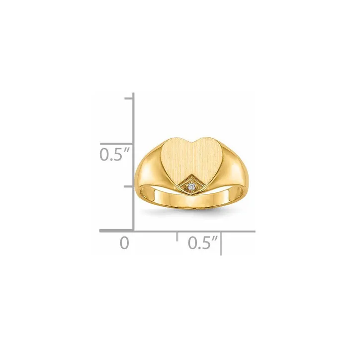 Goldiacom Rings 14K Yellow Gold 005ct Real Diamond Closed Back 90x90mm Heart Signet Ring