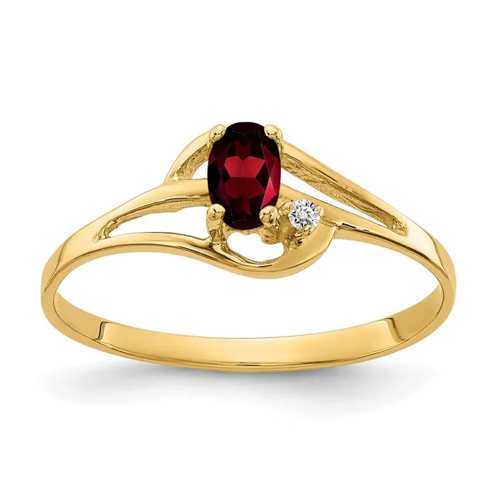 Goldiacom Rings 14K Yellow Gold 5x3mm Oval Garnet AAA Real Diamond ring