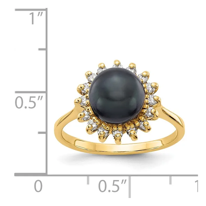 Goldiacom Rings 14K Yellow Gold 75mm Black FW Cultured Pearl AA Real Diamond ring