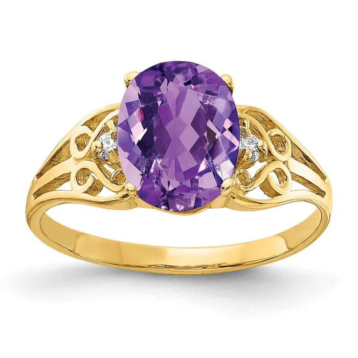 Goldiacom Rings 14K Yellow Gold 9x7mm Oval Amethyst Checker AA Real Diamond ring Goldiacom Rings 14K Yellow Gold 9x7mm Oval Amethyst Checker AA Real Diamond ring