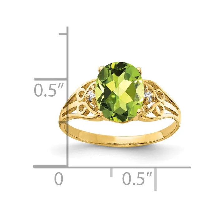 Goldiacom Rings 14K Yellow Gold 9x7mm Oval Peridot VS Real Diamond ring