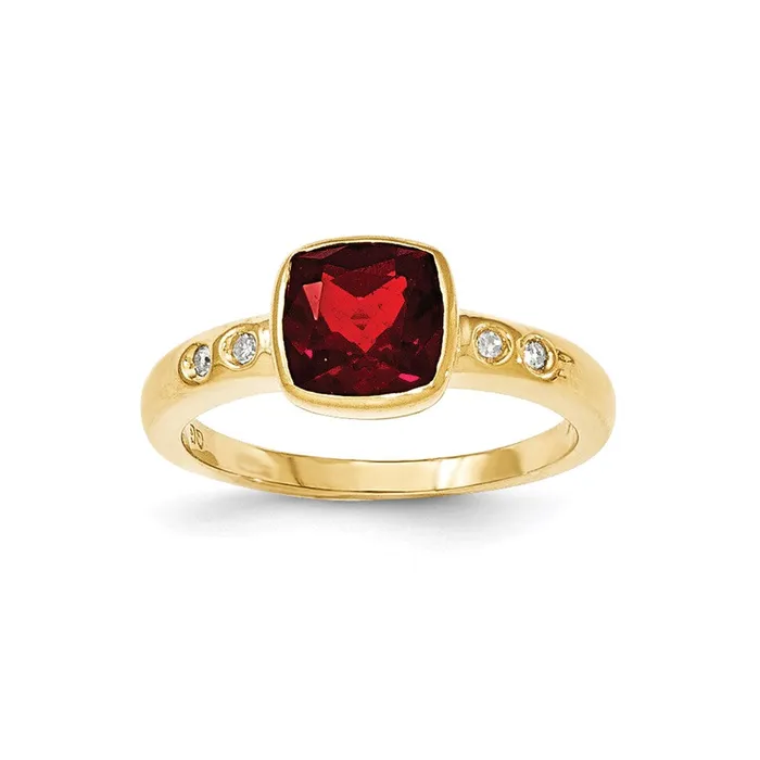 Goldiacom Rings 14K Yellow Gold GarnetDiamond Bezelset Ring