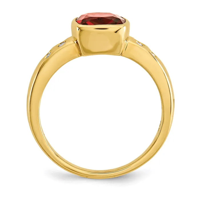 Goldiacom Rings 14K Yellow Gold GarnetDiamond Bezelset Ring