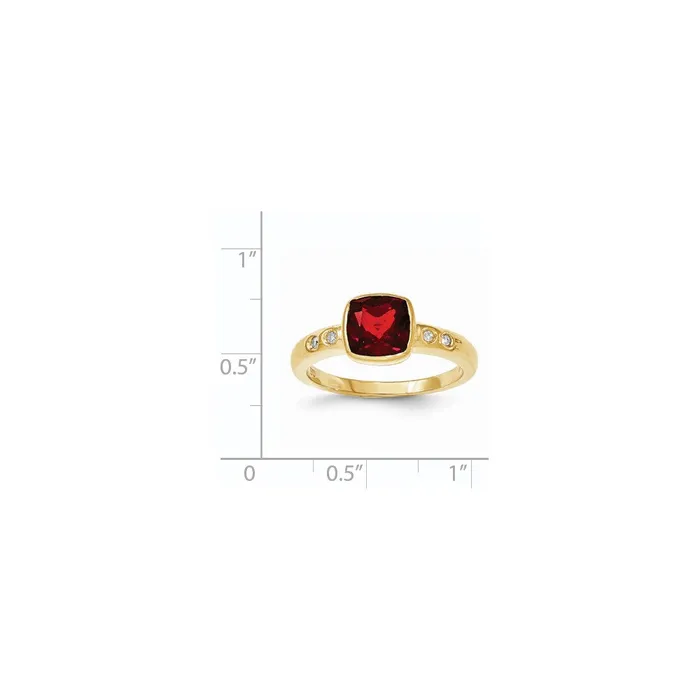 Goldiacom Rings 14K Yellow Gold GarnetDiamond Bezelset Ring