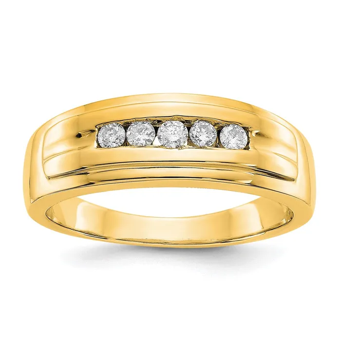 Goldiacom Rings 14K Yellow Gold Real Diamond Mens 5stone Ring