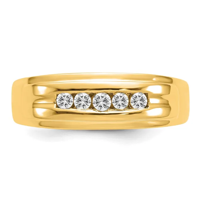 Goldiacom Rings 14K Yellow Gold Real Diamond Mens 5stone Ring