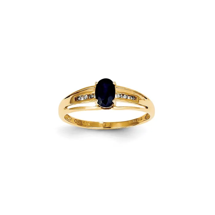 Goldiacom Rings 14K Yellow Gold Sapphire Real Diamond Ring