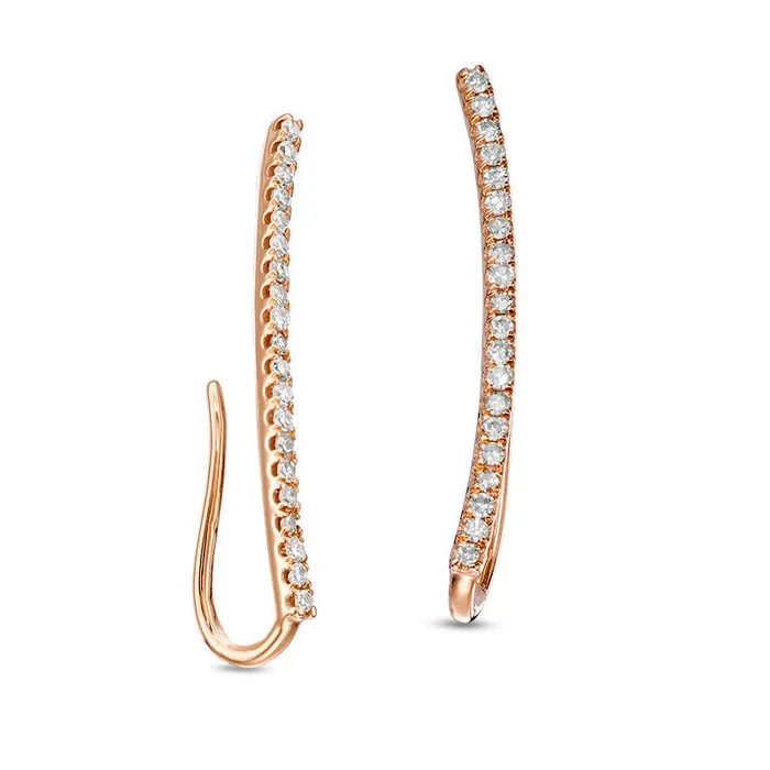 Goldia Earrings 013 CT TW Diamond Curved Bar Crawler Earrings in 10K Rose Gold Goldia Earrings 013 CT TW Diamond Curved Bar Crawler Earrings in 10K Rose Gold