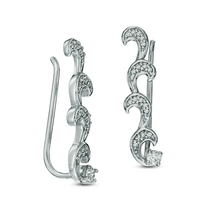 Goldia Earrings 017 CT TW Diamond Wave Crawler Earrings in 10K White Gold Goldia Earrings 017 CT TW Diamond Wave Crawler Earrings in 10K White Gold