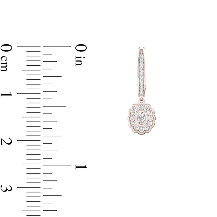Goldia Earrings 05 CT TW Oval Diamond Flower Frame Drop Hoop Earrings in 10K Rose Gold Goldia Earrings 05 CT TW Oval Diamond Flower Frame Drop Hoop Earrings in 10K Rose Gold