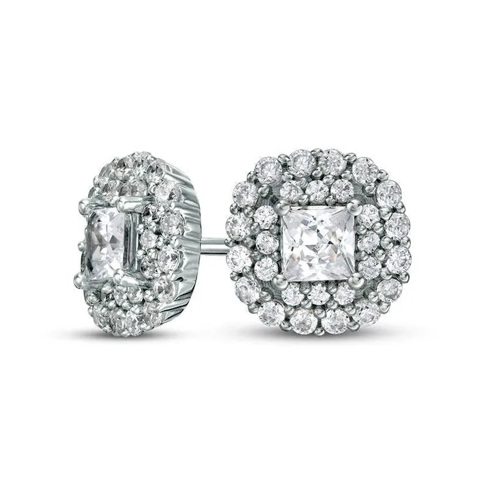 Goldia Earrings 075 CT TW Certified PrincessCut Diamond Scallop Frame Stud Earrings in 14K White Gold II1 Goldia Earrings 075 CT TW Certified PrincessCut Diamond Scallop Frame Stud Earrings in 14K White Gold II1