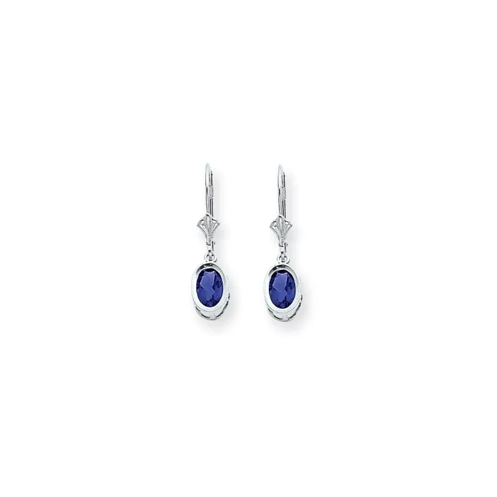 Goldia Earrings 14k White Gold 7x5mm Oval Sapphire leverback Earrings
