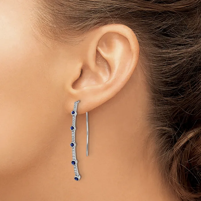 Goldia Earrings 14K White Gold Lab Grown Diamond VSSI G CreatedSapphire Threader Earrings