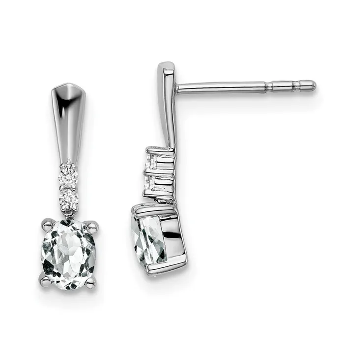 Goldia Earrings 14k White Gold Oval White Topaz and Real Diamond Dangle Earrings Goldia Earrings 14k White Gold Oval White Topaz and Real Diamond Dangle Earrings