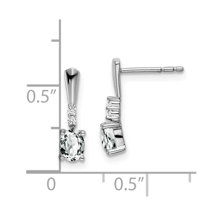 Goldia Earrings 14k White Gold Oval White Topaz and Real Diamond Dangle Earrings