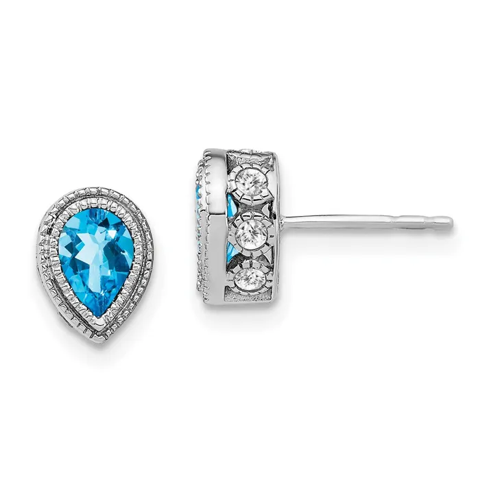 Goldia Earrings 14k White Gold Pear Blue Topaz and Real Diamond Earrings Goldia Earrings 14k White Gold Pear Blue Topaz and Real Diamond Earrings