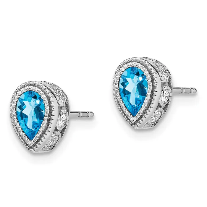 Goldia Earrings 14k White Gold Pear Blue Topaz and Real Diamond Earrings