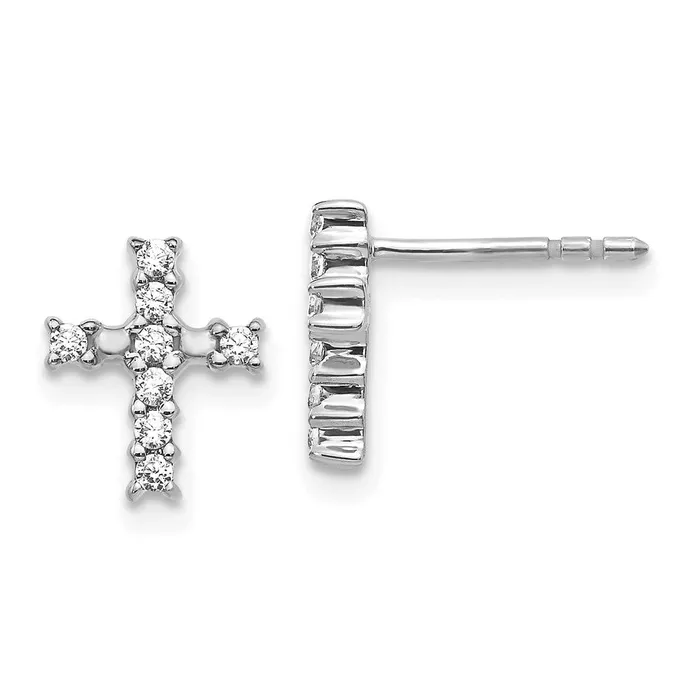 Goldia Earrings 14k White Gold Polished Real Diamond Cross Post Earrings Goldia Earrings 14k White Gold Polished Real Diamond Cross Post Earrings