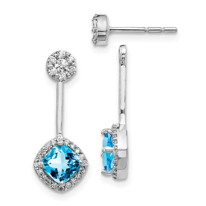Goldia Earrings 14k White Gold Real DiamondBlue Topaz FrontBack Earrings