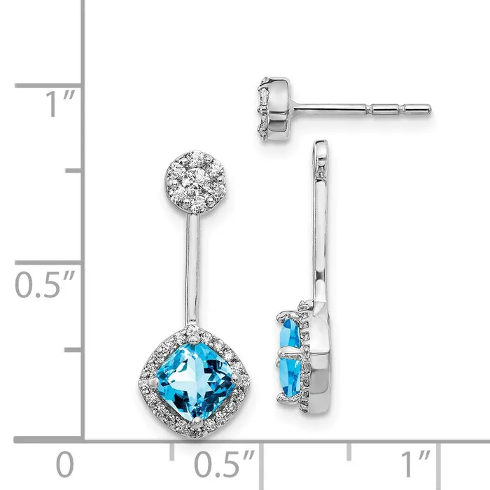 Goldia Earrings 14k White Gold Real DiamondBlue Topaz FrontBack Earrings