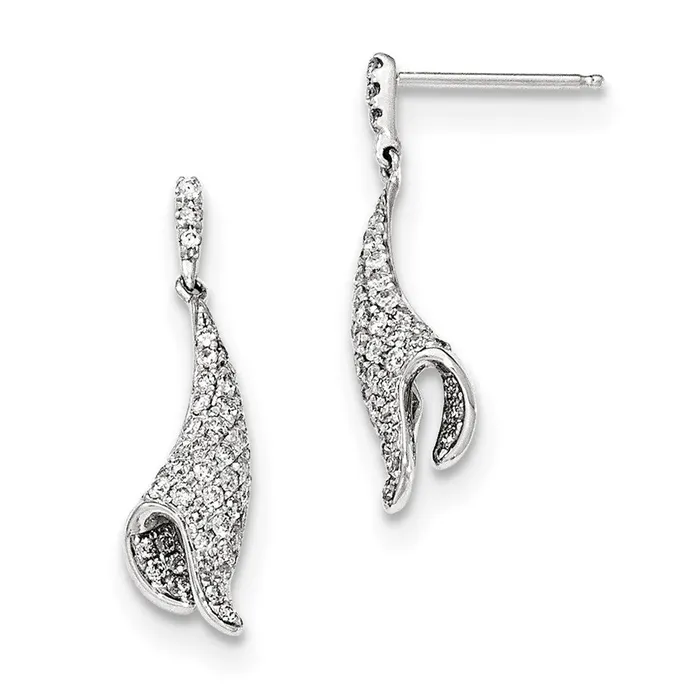 Goldia Earrings 14k White Gold Real Diamond Pav Post Dangle Earrings