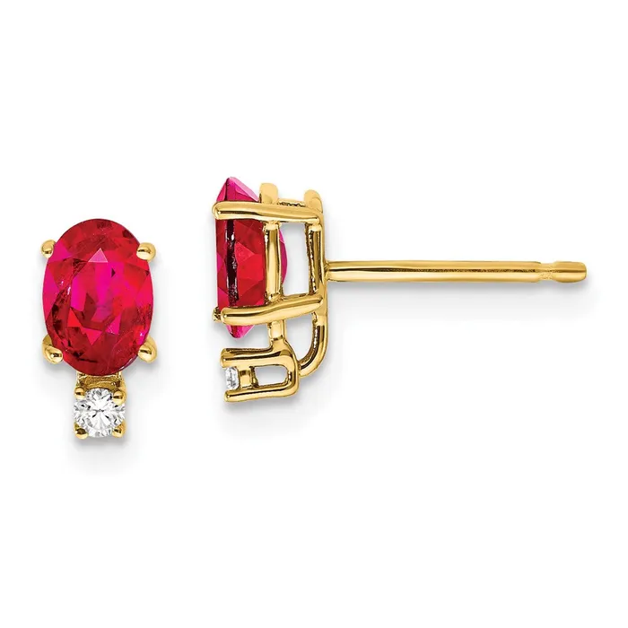 Goldia Earrings 14k Yellow Gold 6x4mm Oval Ruby A Real Diamond Earrings