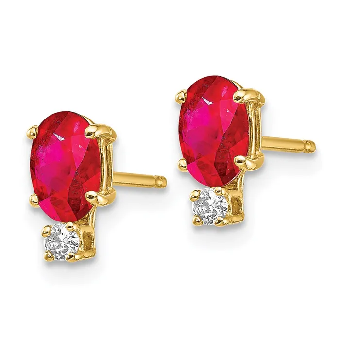Goldia Earrings 14k Yellow Gold 6x4mm Oval Ruby A Real Diamond Earrings